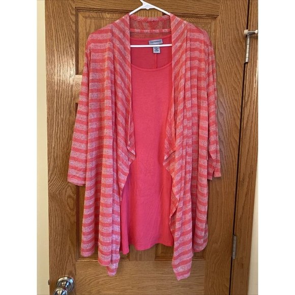 Catherines Sweaters - Catherines Women's Cardigan Plus Size 1X Striped Pink Knit Layered Sweater Top